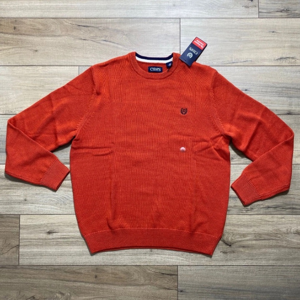 Chaps Mens The Original Crewneck Long Sleeve Knit Sweater‎ Size Large Orange